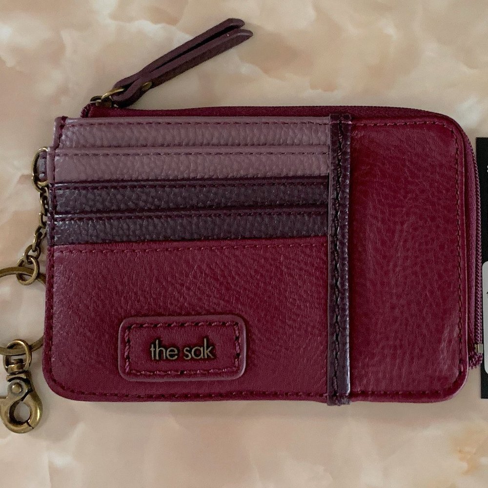 THE SAK - Currant Block Burgundy/Purple Pebbled Leather Card Wallet NWT